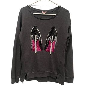 Juicy Couture Sequin Sweatshirt Womens Size S Gray High Heel Long Sleeve Top